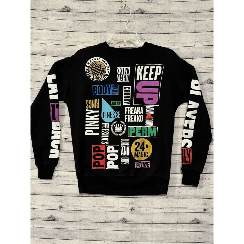 Bruno Mars 24K Magic World Tour OFFICIAL Crewneck Sweatshirt Sweater Black Sz S